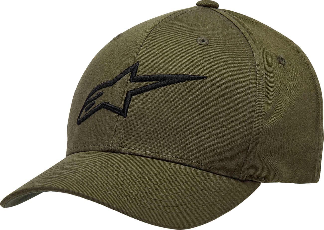 Bill's Exhausts Alpinstars Ageless Curve Hat in black and military colors, small/medium size, with curved brim and stylish design.