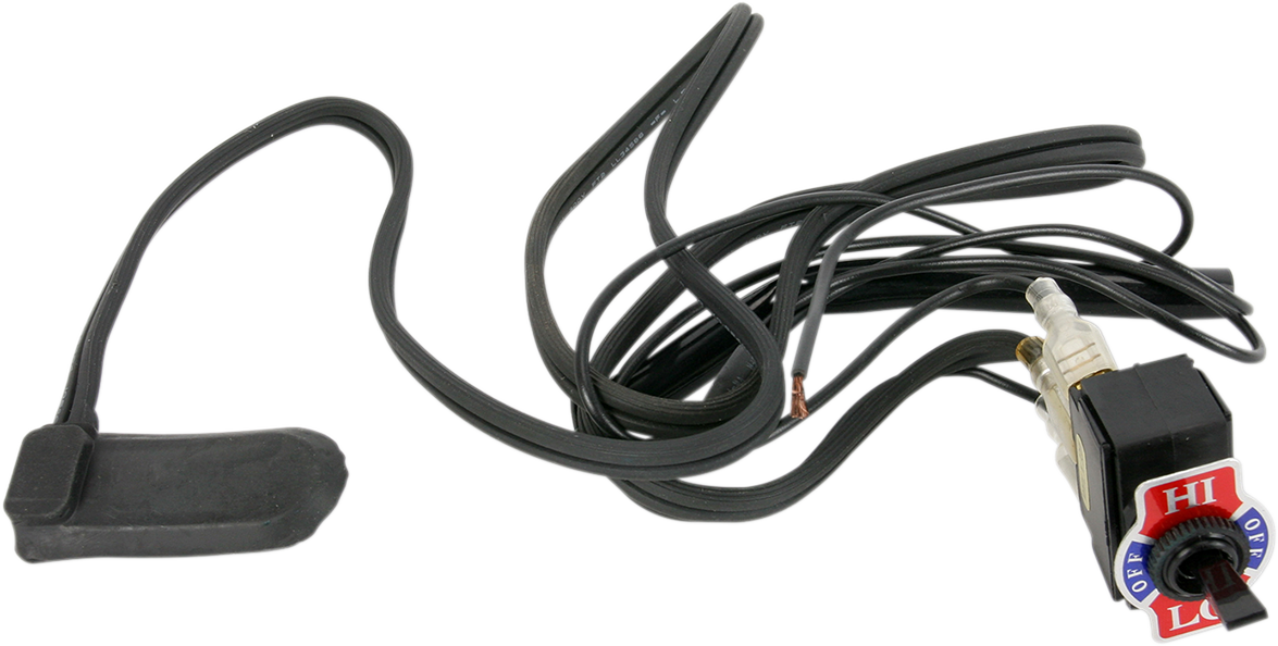 Parts Unlimited electric thumb warmer for OEM-style motorcycle levers, designed to keep fingers warm during rides.