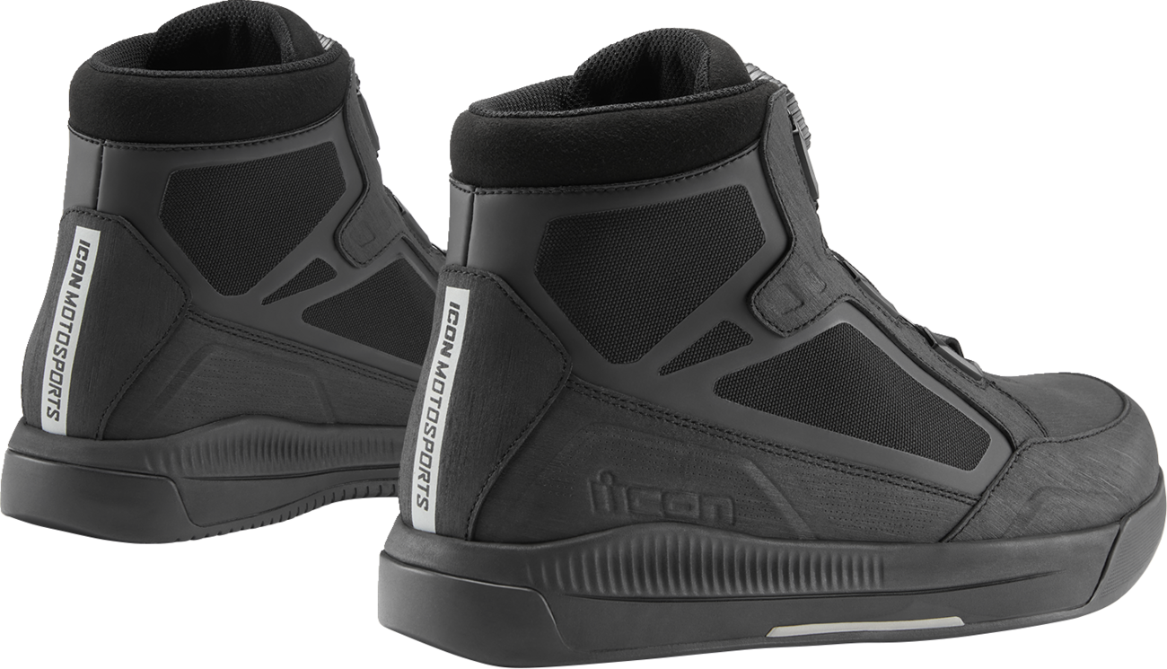 Bill's Exhausts ICON Patrol 3 waterproof boots in black, size 9.5, featuring rugged design and durable waterproof material.