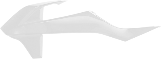 White ACERBIS radiator shroud for motorcycle body, designed for durability and style, with visible vents and branding details.