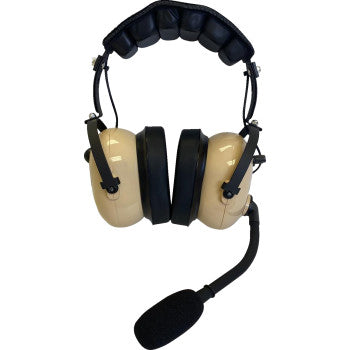 Bill's Exhausts NAVATLAS over-the-head stereo and VOX headset in beige, featuring cushioned ear cups and adjustable headband.