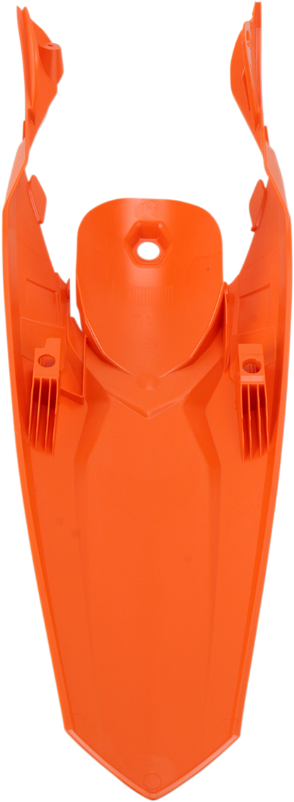 Orange ACERBIS rear fender for motorcycle, durable body part with mounting details, designed for off-road or motocross bikes.