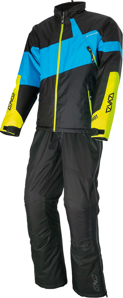 Bill's Exhausts ARCTIVA Pivot 6 Jacket in black, blue, and Hi-Vis, large size, featuring a sleek, weather-resistant design.