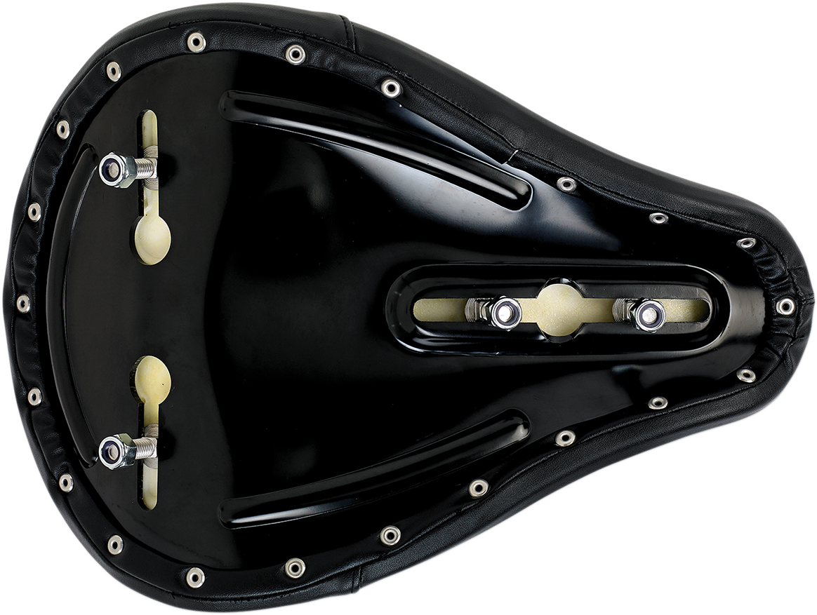 Black BILTWell Midline Seat with smooth finish, designed for motorcycle seats, featuring a sleek, contoured shape.