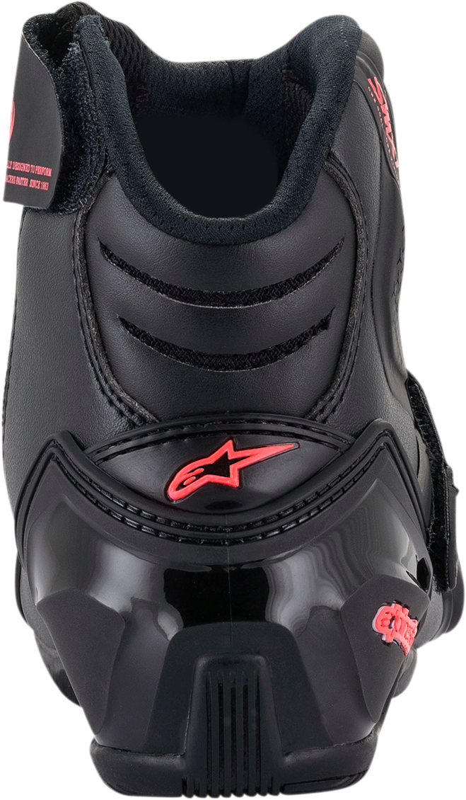 Alpinestars Stella SMX-1R V2 motorcycle boots in black and pink, US 11.5, EU 44, with protective design and branding visible.