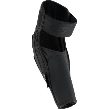 Alpinestars Bionic Pro Plasma black, red, and white elbow protectors showing reinforced armor and adjustable straps.