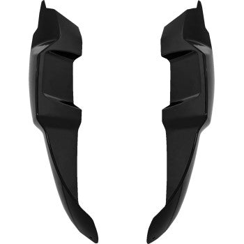 Bill's Exhausts Saddlemens Lowers fairing for Softail motorcycle, showcasing sleek black design and mounting hardware.