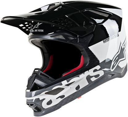 Alpinestars Supertech M8 motorcycle helmet in white, black, and gray glossy finish, size 2XL with MIPS safety technology.
