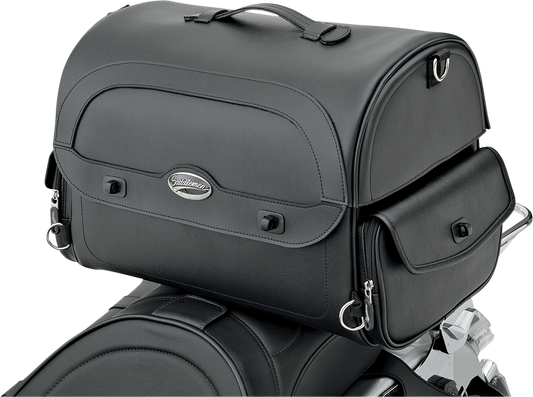 Bill's Exhausts Saddlemen Cruis'n Express motorcycle tail bag on seat, universal fit, rugged design for secure storage.