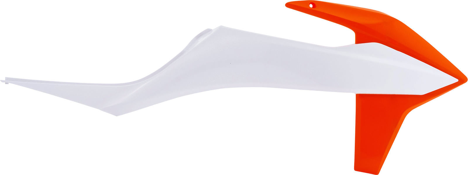 Acerbis radiator shroud in OEM orange and white for motorcycle, featuring aerodynamic body design with Acerbis branding.