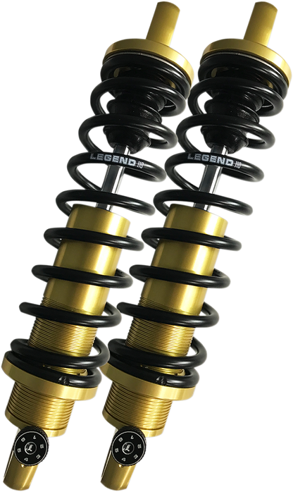 Legend Suspension REVO-A shocks, heavy-duty 13-inch gold coilovers with external rebound adjustments for off-road vehicles.