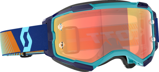 Bill's Exhausts SCOTT Fury Goggle in royal blue and orange, featuring a sleek engine-inspired design with orange accents.