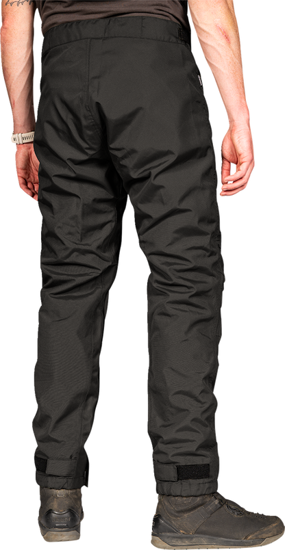 Black ICON PDX3™ Overpants by Bill's Exhausts, small size, made of durable material, designed for motorcycle protection and weather resistance.