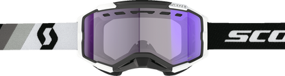 Scott Fury Snow Cross Goggle in black and white with light-sensitive blue chrome lens, designed for snow sports.