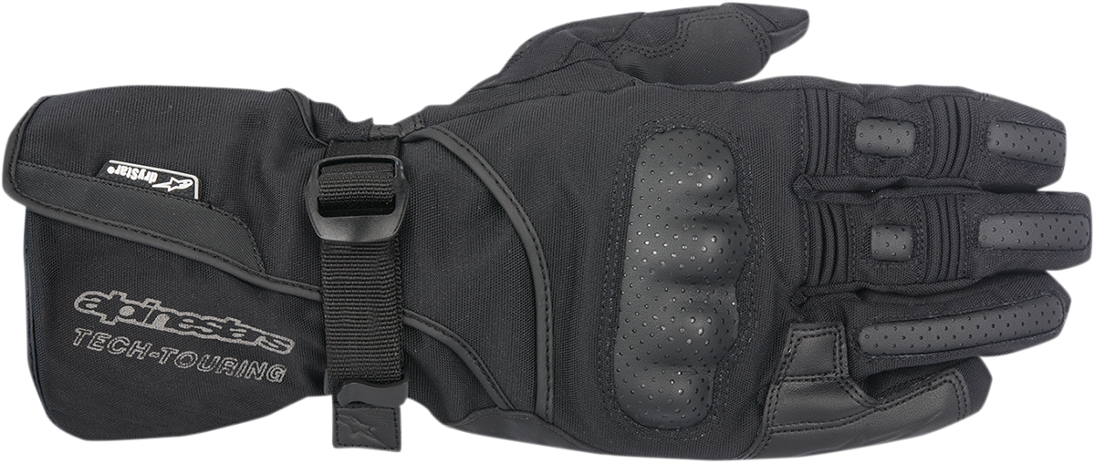 Alpinestars Apex Drystar® Black motorcycle gloves in small size, showing their durable design and textured grip areas.