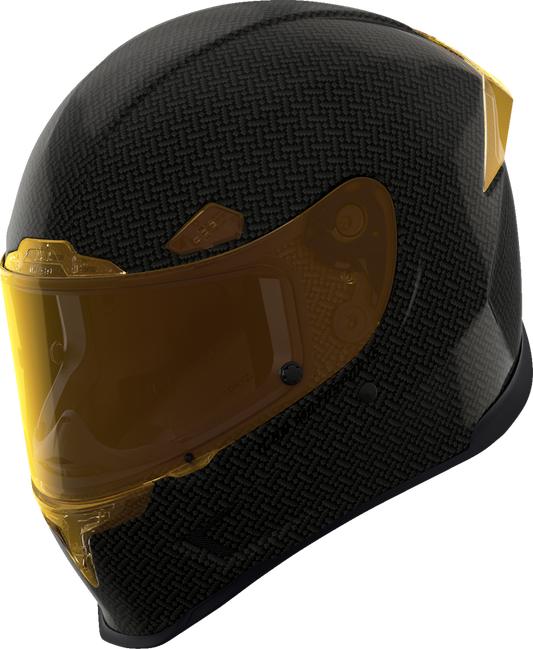 Bill's Exhausts ICON Airframe Pro™ helmet in yellow carbon 4Tress design, 3XL size, with aerodynamic shell and ventilation features.