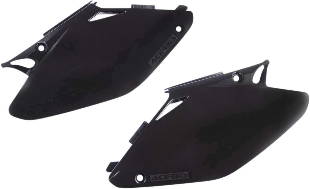 Acerbis black side panels for motorcycle body, featuring sleek design, compatible with Bill's Exhausts model 2071230001.