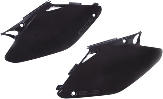 Acerbis black side panels for motorcycle body, featuring sleek design, compatible with Bill's Exhausts model 2071230001.