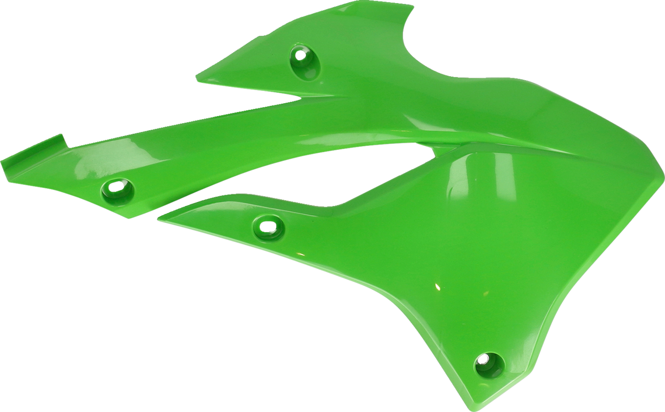 Green ACERBIS radiator shrouds for motorcycle body, with Bill's Exhausts branding visible in the image.