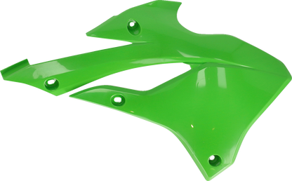 Green ACERBIS radiator shrouds for motorcycle body, with Bill's Exhausts branding visible in the image.
