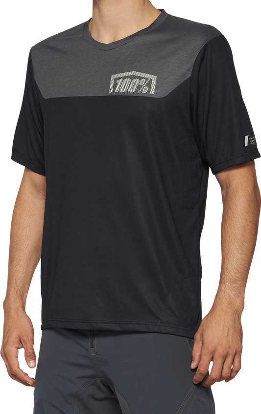 Bill's Exhausts 100% Airmatic Jersey short-sleeve black and charcoal in medium size, featuring breathable fabric and stylish design.