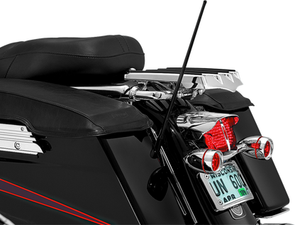 Kuryakyn dual function flexible antenna for Harley Davidson FLHT, FLHX, FLTR models, shown installed on motorcycle