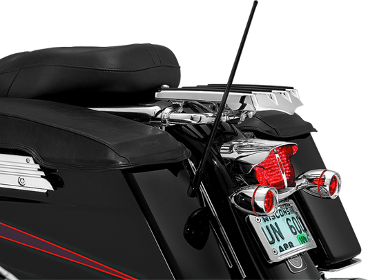 Kuryakyn dual function flexible antenna for Harley Davidson FLHT, FLHX, FLTR models, shown installed on motorcycle