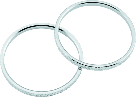 Pair of chrome Kuryakyn knurled accent rings for motorcycle hand grips, featuring textured design and polished finish.