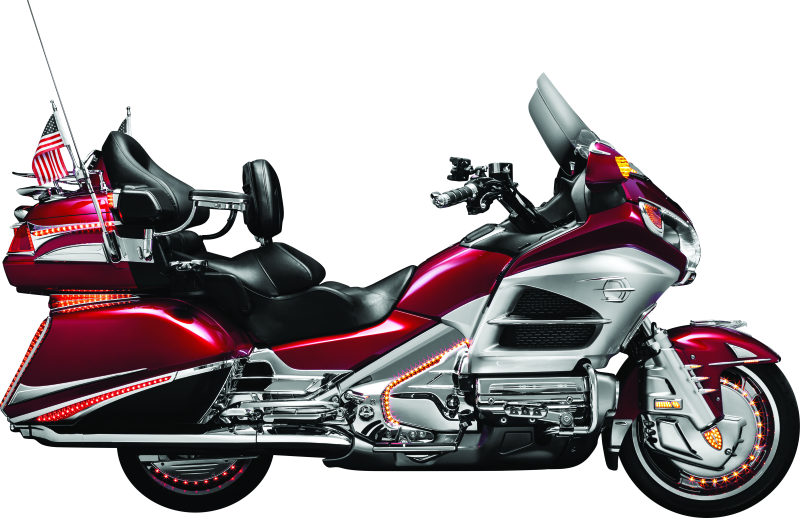 Kuryakyn passenger drink holder for Honda GL1800 Gold Wing, chrome finish, mounted on motorcycle handlebars.