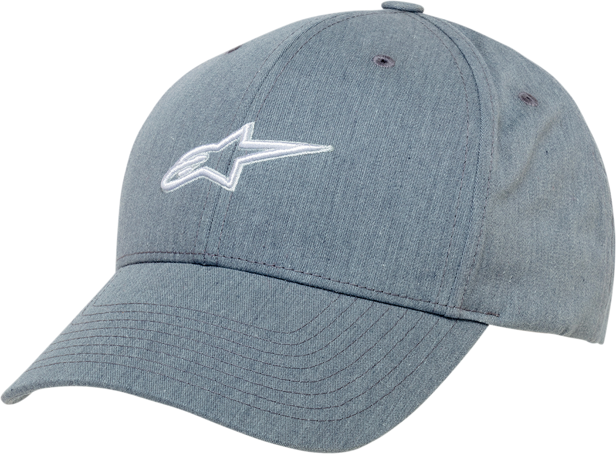 Heather gray Alpinstars Alpha Hat, one size, casual baseball cap with embroidered logo, made by Bill's Exhausts.