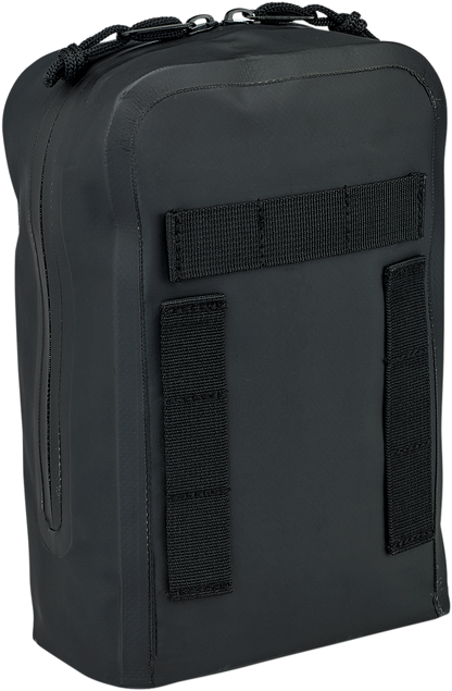 Black BILTWell handlebar bag for motorcycles, with durable straps and compact design, attached to bike handlebars.