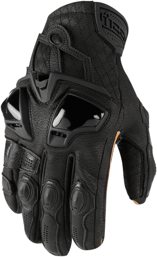 Bill's Exhausts ICON Hypersport™ short gloves in black, small size, showing the sleek, close-fitting design of motorcycle riding gloves.