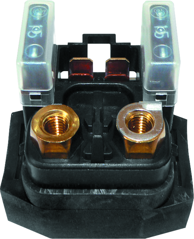 QuadBoss universal starter solenoid part 495349 for powersports vehicles, showing the compact electrical component with metal terminals.