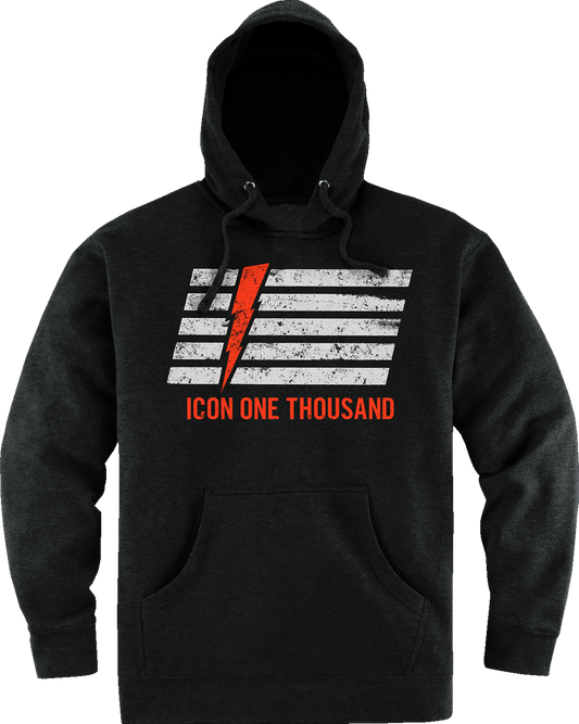 Black ICON Intercept 93™ hoodie by Bill's Exhausts, large size, featuring a front logo and comfortable hooded design.
