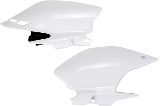Acerbis white side panels for motorcycle body, featuring sleek design and brand logo, compatible with specific models.