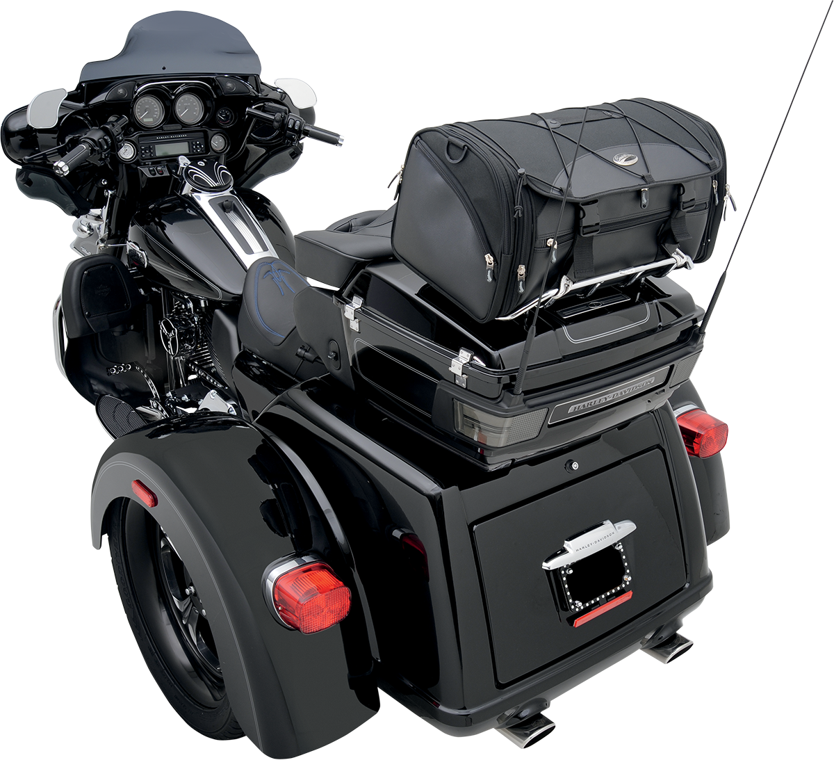 Bill's Exhausts SADDLEMEN TR3300DE Deluxe Rack Bag seat with secure straps and durable material for motorcycle touring and storage.