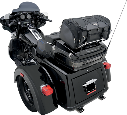 Bill's Exhausts SADDLEMEN TR3300DE Deluxe Rack Bag seat with secure straps and durable material for motorcycle touring and storage.