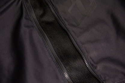 Black ICON Airform Jacket in small size, lightweight motorcycle jacket by Bill's Exhausts with a sleek design.