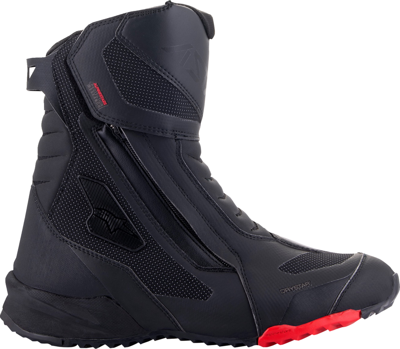 Alpinestars RT-7 Drystar boots in black and red, US 7.5, EU 40, showing the protective design and sporty look.
