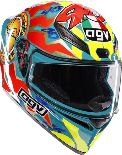 AGV K1 S Rossi Mugello 1999 motorcycle helmet in medium size, featuring bold graphics and aerodynamic design.