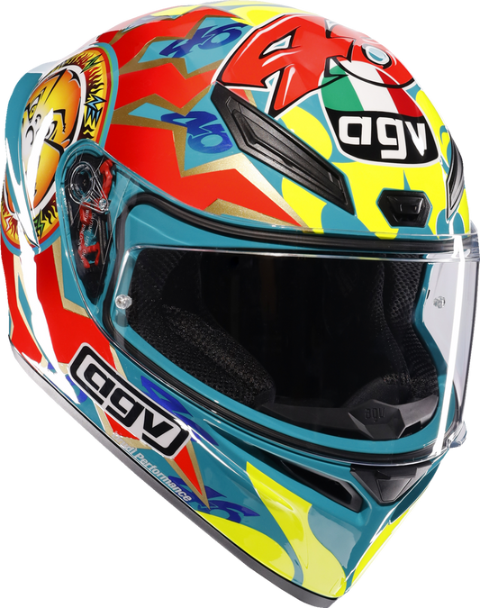 AGV K1 S Rossi Mugello 1999 motorcycle helmet in medium size, featuring bold graphics and aerodynamic design.