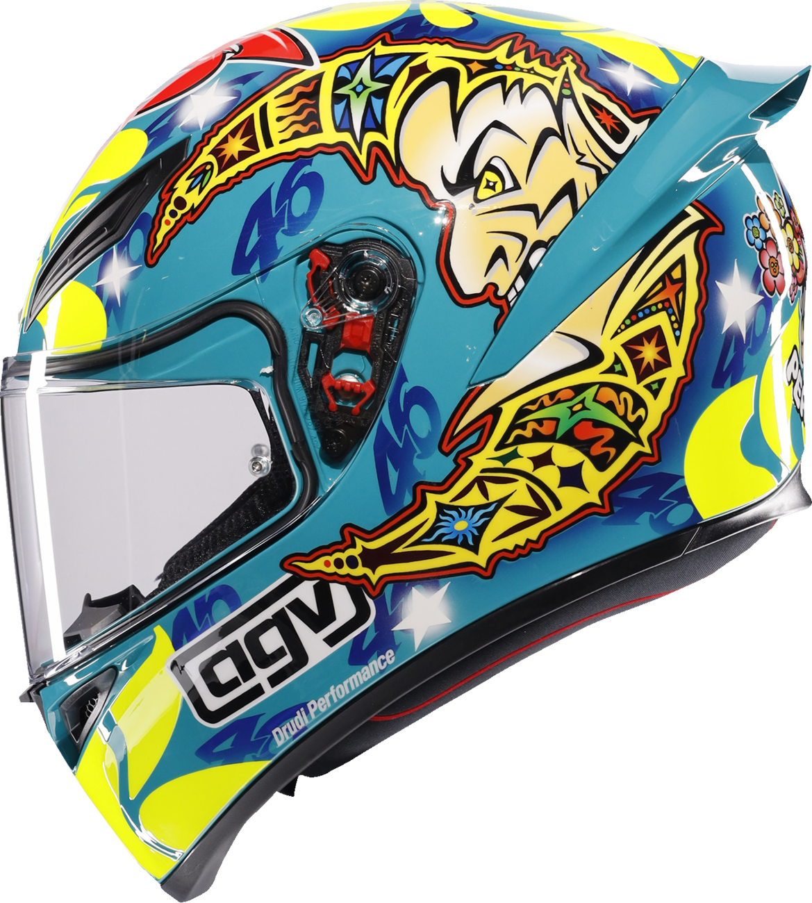 AGV K1 S Rossi Mugello 1999 motorcycle helmet in medium size with sleek black and red design, featuring Rossi branding.