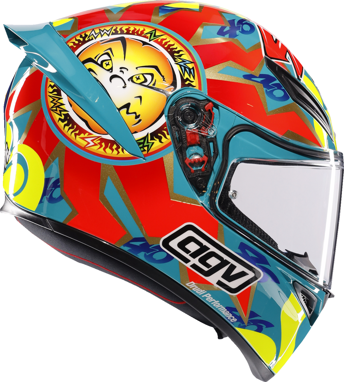 AGV K1 S Rossi Mugello 1999 motorcycle helmet in medium size with red and white racing design, featuring visor and ventilation.