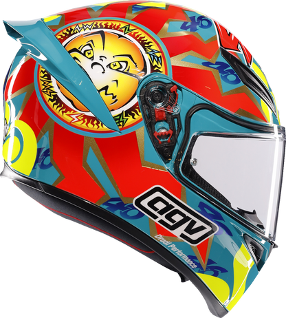 AGV K1 S Rossi Mugello 1999 motorcycle helmet in medium size with red and white racing design, featuring visor and ventilation.