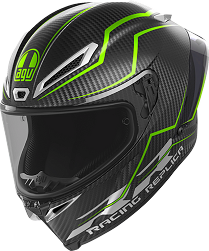 AGV Pista GP RR Performante Carbon and Lime motorcycle helmet with aerodynamic design, large visor, and racing features.