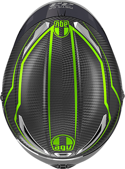AGV Pista GP RR Performante Carbon and Lime motorcycle helmet with aerodynamic design, large visor, and sleek finish.