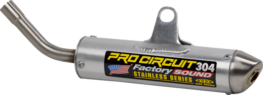 Pro Circuit 304 Silencer motorcycle exhaust system with sleek metal finish, designed for high-performance motocross bikes.
