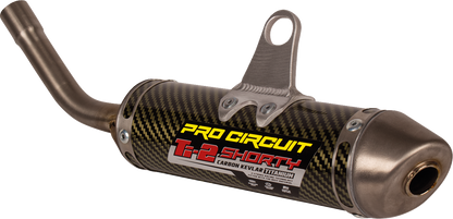 Pro Circuit TI-2 Silencer motorcycle exhaust system, high-performance motorcycle exhaust with sleek metal finish and brand logo.