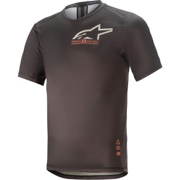 Black and coral ALPINESTARS Alps 6.0 V2 short-sleeve motorcycle jersey in XL, featuring breathable fabric and logo details.