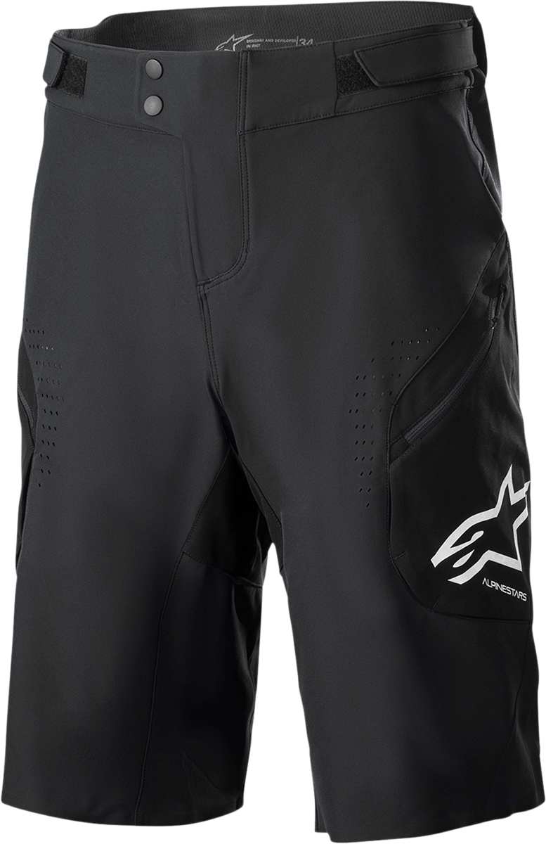 Alpinestars Alps 8.0 V2 black riding shorts with protective padding, US 36 size, designed for motorcycle safety and comfort.